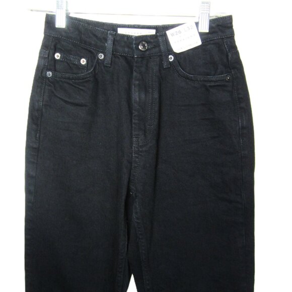 Topshop NEW 26 US 4 Black Straight Jeans Raw Hem 26" Inseam Crop High Waist - Picture 5 of 9